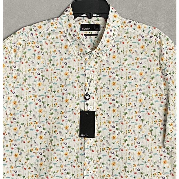 Quieti Men's XL Short Sleeve Button-Down Shirt Beach Them Print NEW - Picture 3 of 12